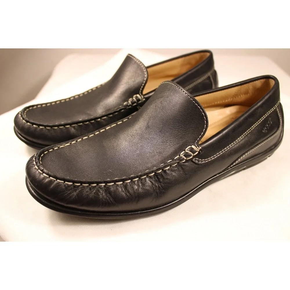 ECCO Mens Driving Loafers Shoes Size US 9.5 EU 43 Black Leather Slip On